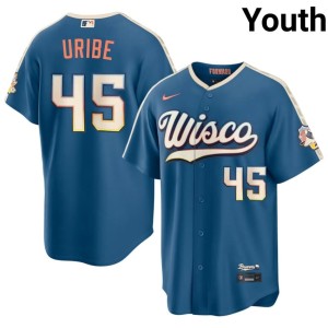 Milwaukee Blue City Connect Youth #45 Abner Uribe Replica Jerseys 162998-933