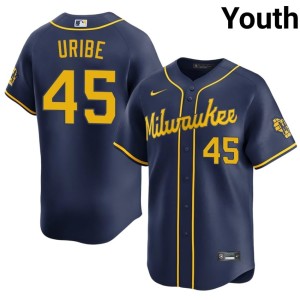 MIL Brewers Abner Uribe Navy Limited #45 Youth Jerseys 673265-737