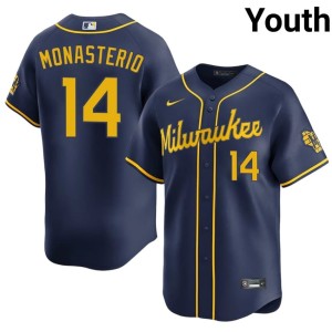 Milwaukee #14 Andruw Monasterio Navy Youth Official Jerseys 578004-864