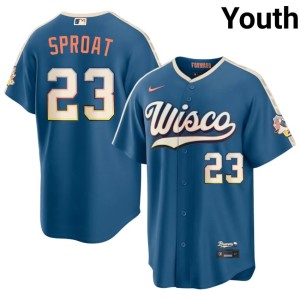 Brewer Nation Blue Game City Connect Youth #23 Brandon Sproat Jersey 355057-253