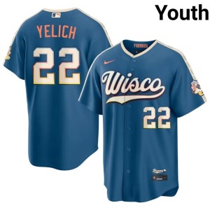 Milwaukee Blue #22 Official Youth Christian Yelich City Connect Jerseys 279422-493