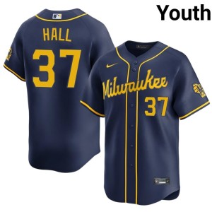 MIL Brewers Popular Navy Youth DL Hall #37 Jerseys 544249-267