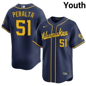 Brewers Replica Youth Freddy Peralta #51 Navy Jersey 517495-581
