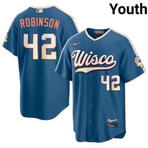 Milwaukee Brewers #42 City Connect Replica Blue Youth Jackie Robinson Jerseys 631061-997