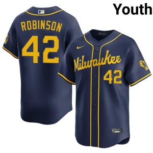 Milwaukee Brewers Authentic Youth Jackie Robinson Navy #42 Jersey 616408-681