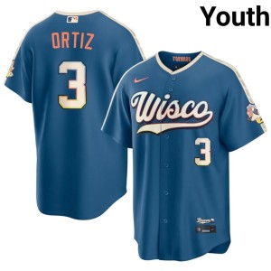 MIL Brewers City Connect Youth #3 Authentic Blue Joey Ortiz Jerseys 229250-329