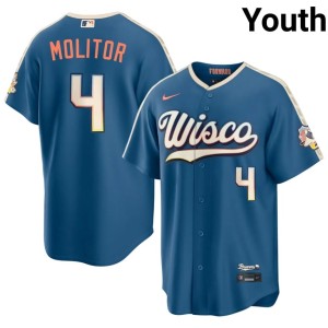 Brewer Nation Blue Game #4 Paul Molitor Youth City Connect Jerseys 302360-199