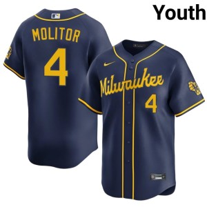 Milwaukee #4 Paul Molitor Embroidery Youth Navy Jerseys 780206-319