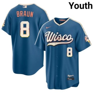 The Brew Crew #8 Youth Stitched City Connect Blue Ryan Braun Jerseys 122844-442