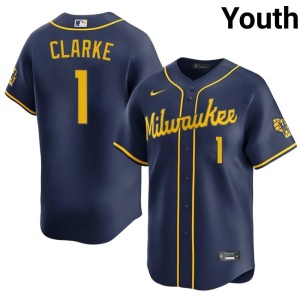 Brewers Taylor Clarke Youth Popular #1 Navy Jersey 696162-281